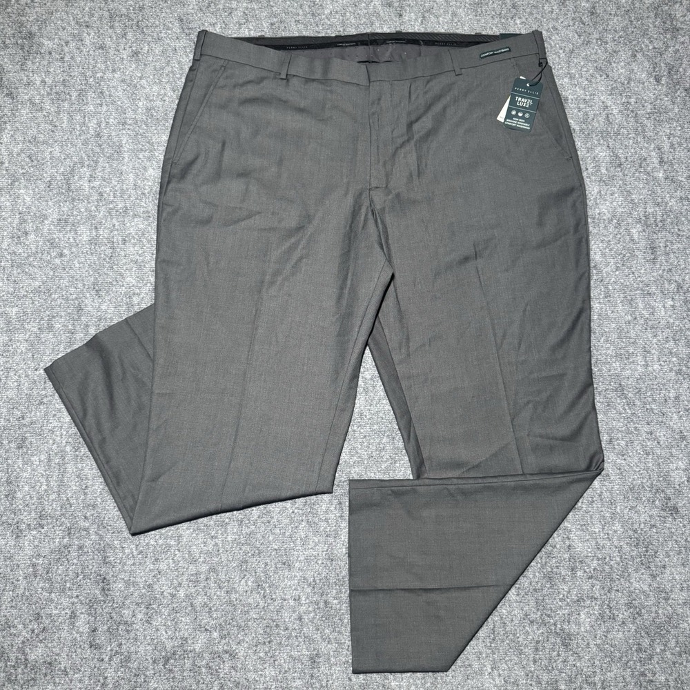 Perry Ellis Travel Luxe Dress Pants Men 46x32 Charcoal Heather Washable NEW NWT